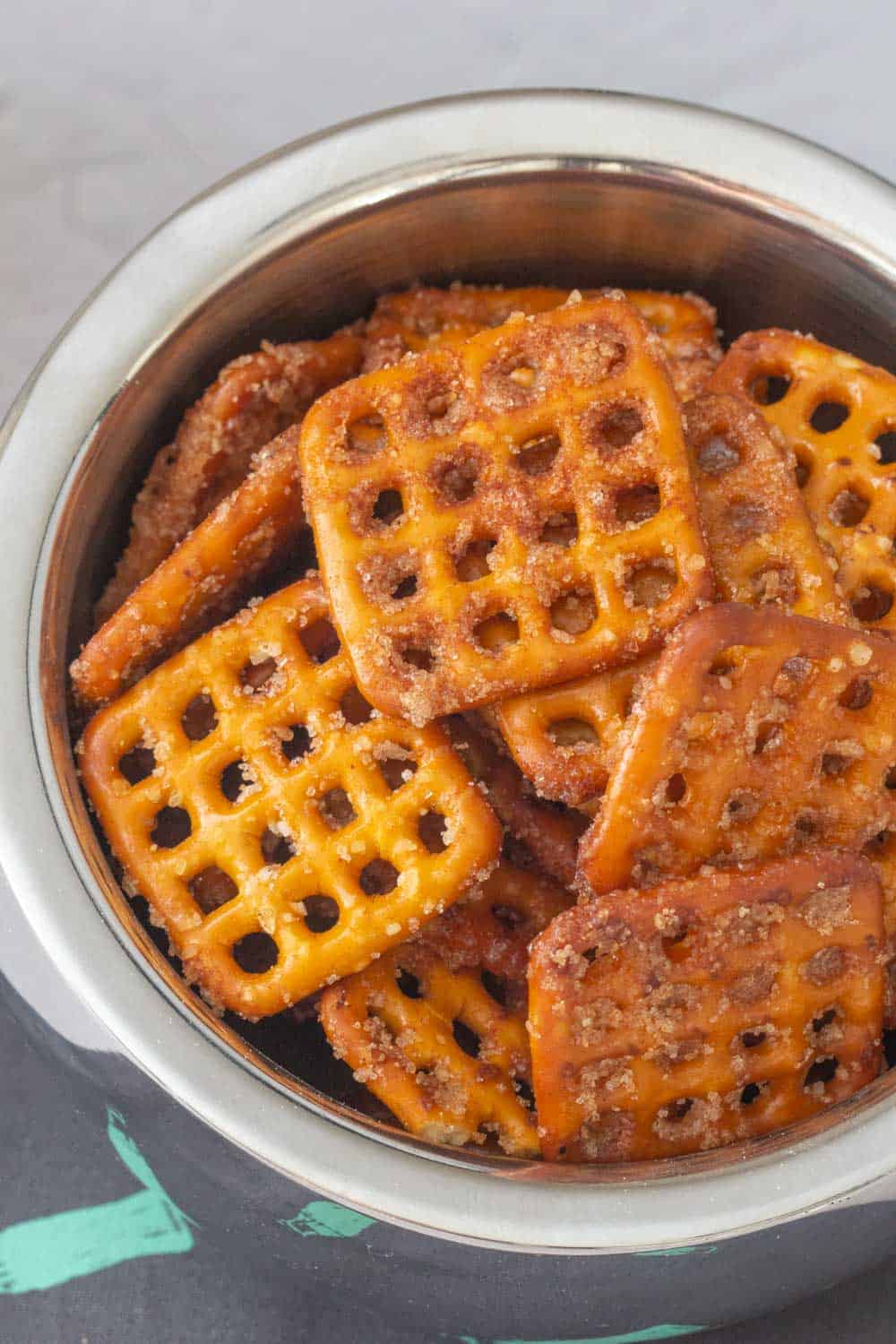 bowl of cinnamon sugar pretzels