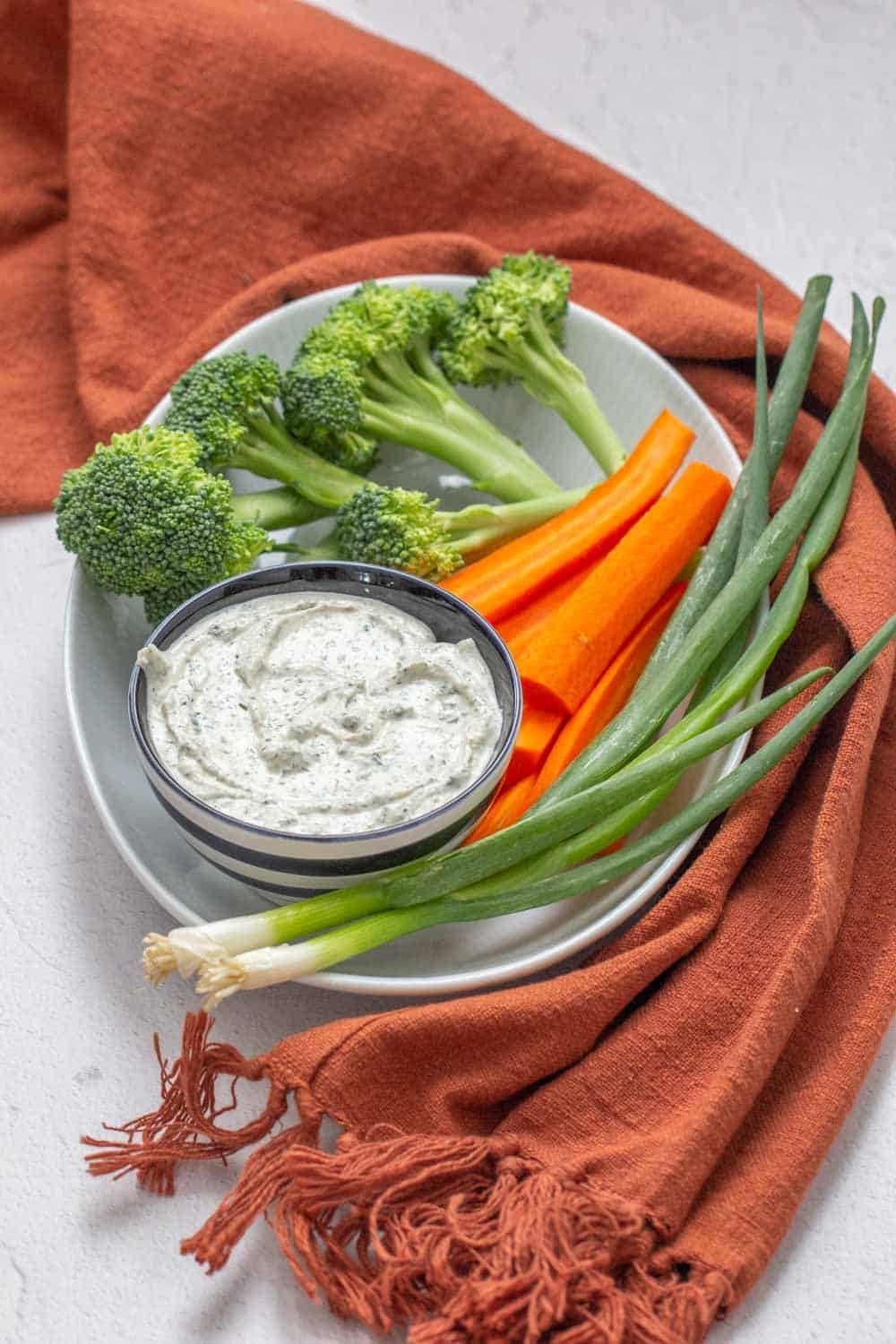 homemade ranch dip on a vegetable platter