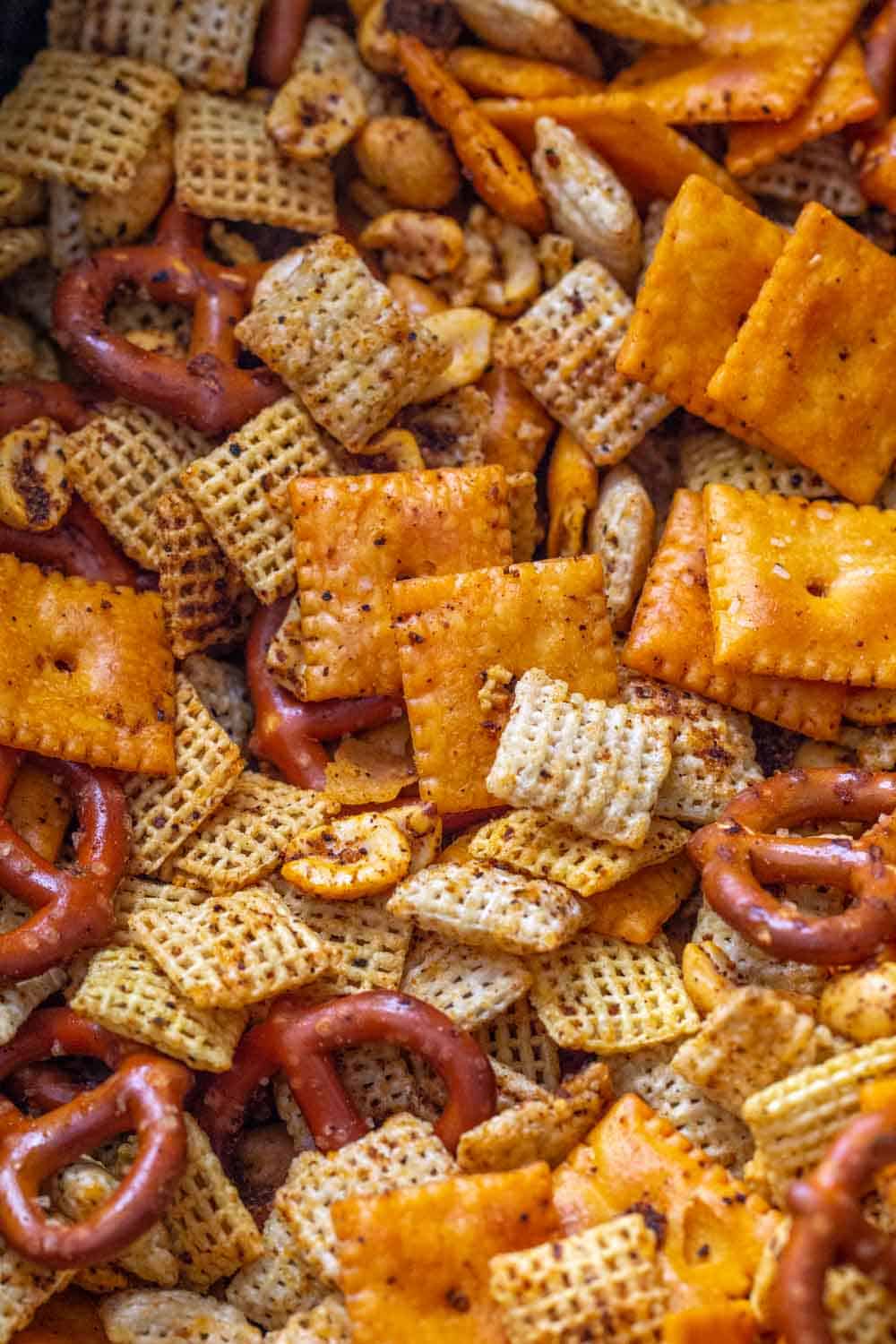 close up of taco chex mix