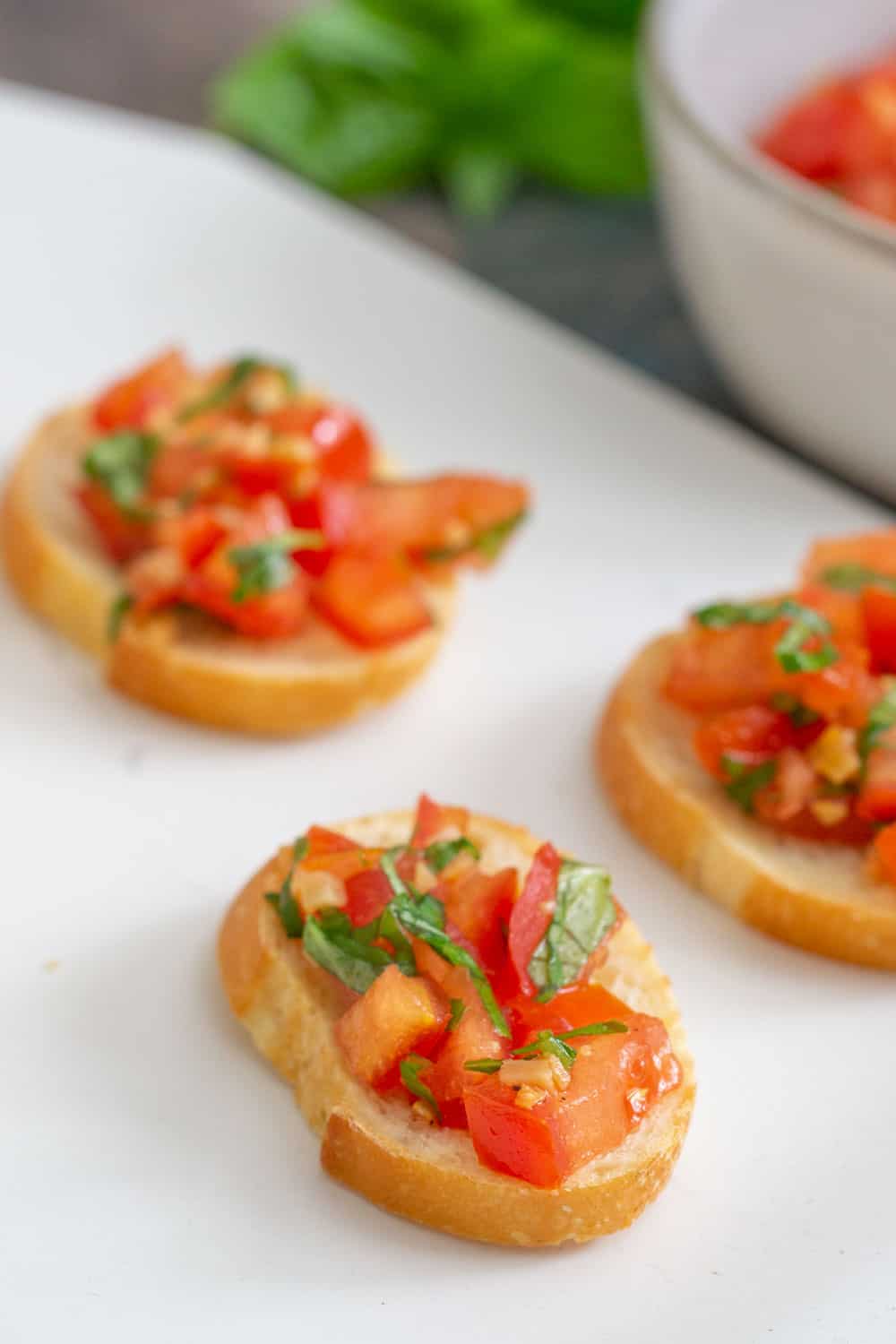 tomato bruschetta on a serving platter