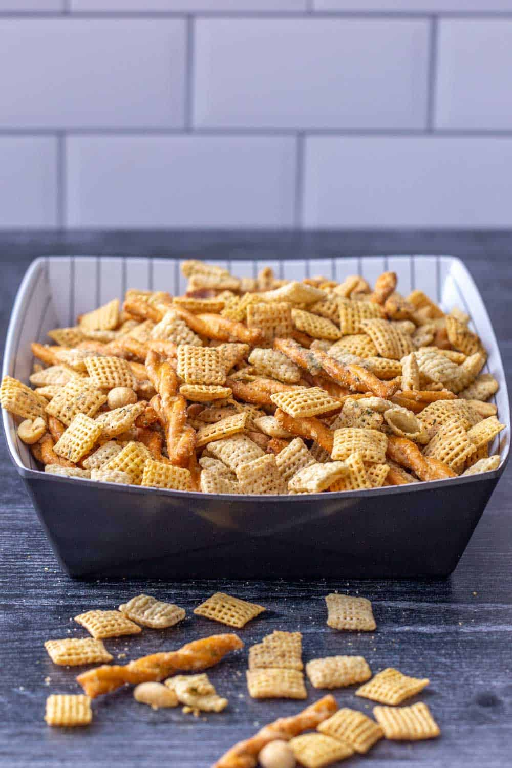 ranch chex mix in a serving bowl
