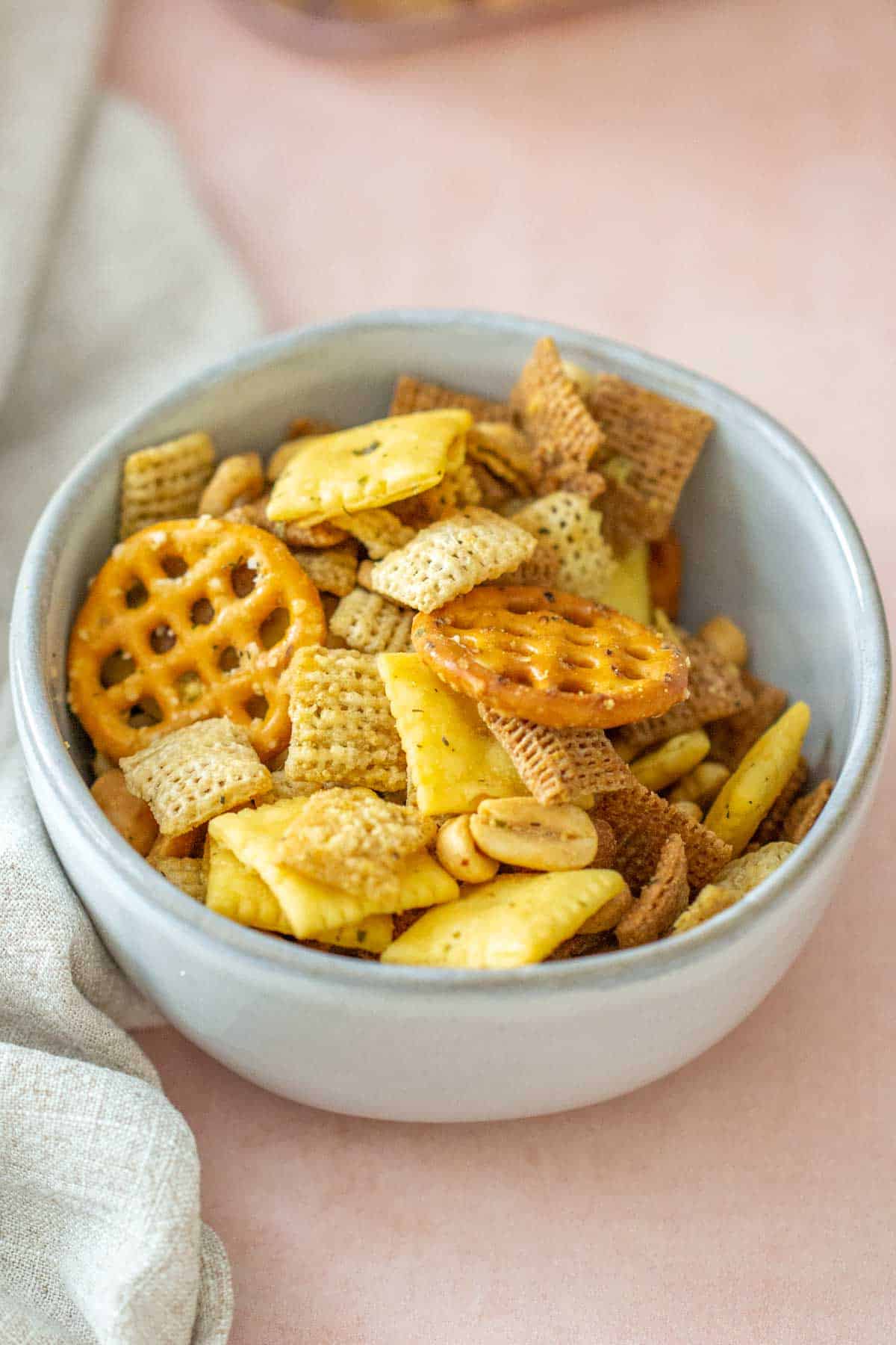 buffalo chex mix in small bowl
