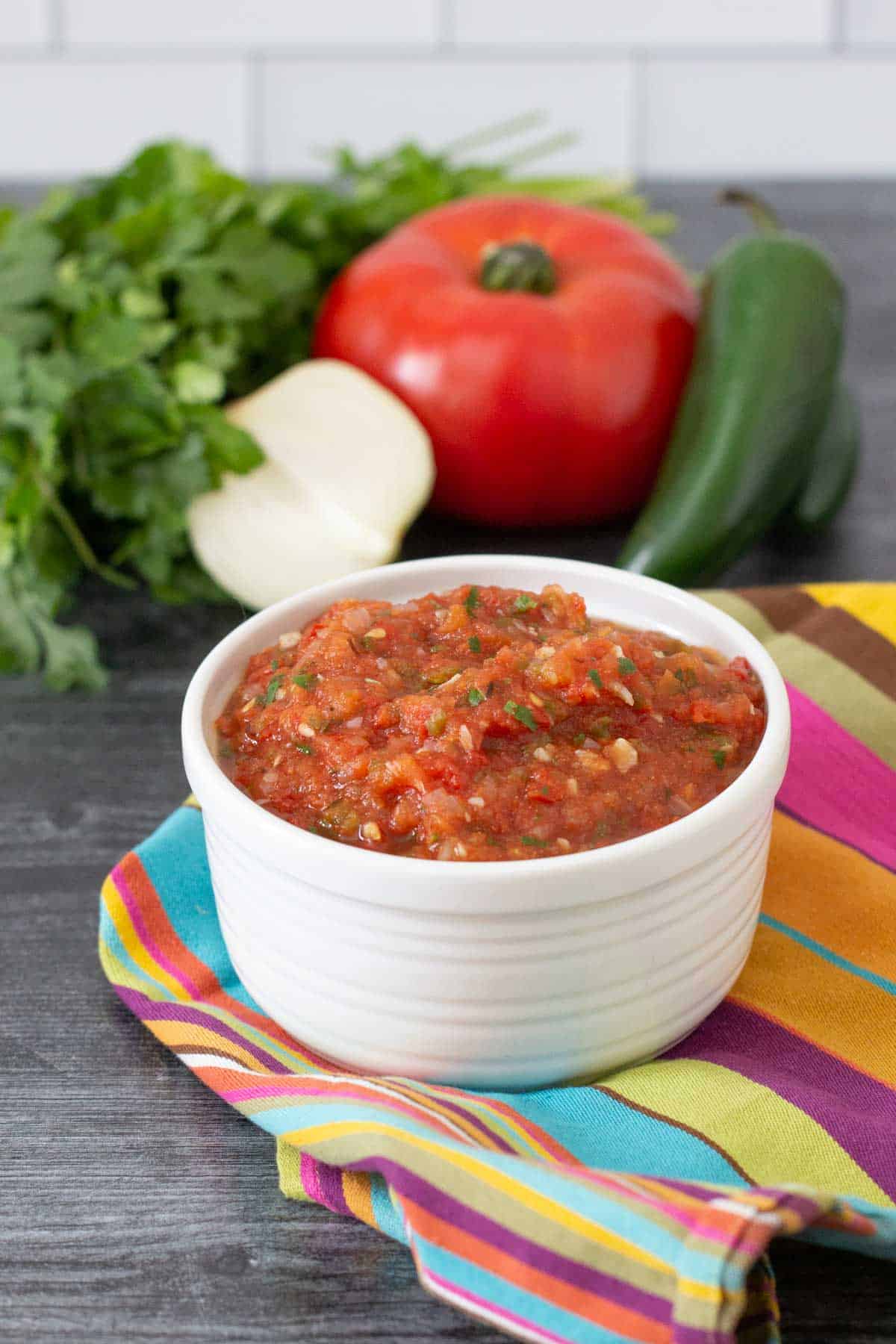 roasted tomato salsa in a white bowl