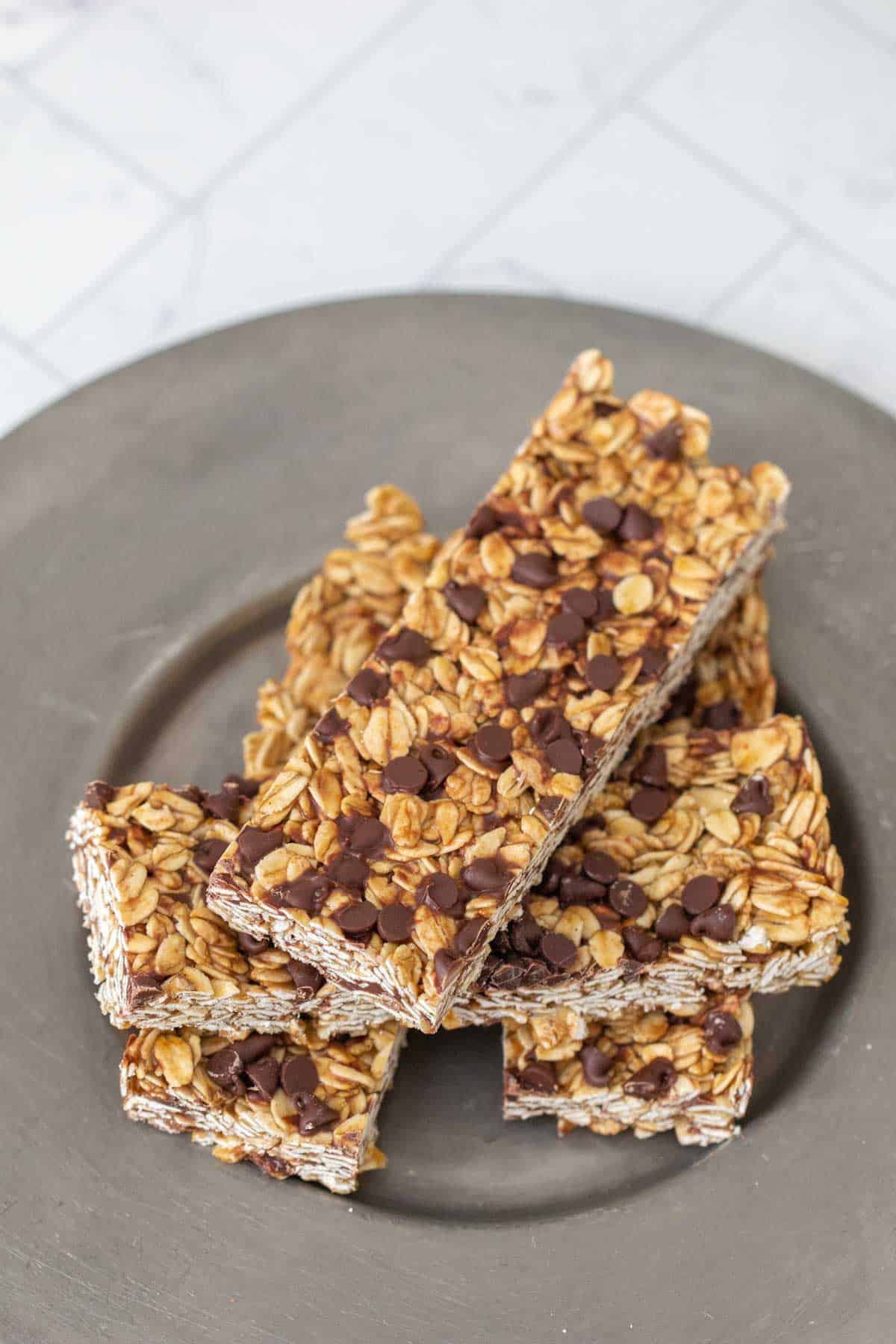 plate of chocolate chip granola bars