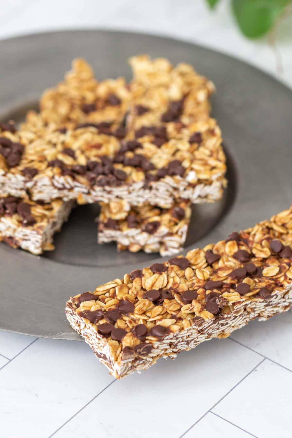 chocolate chip granola bars on plate