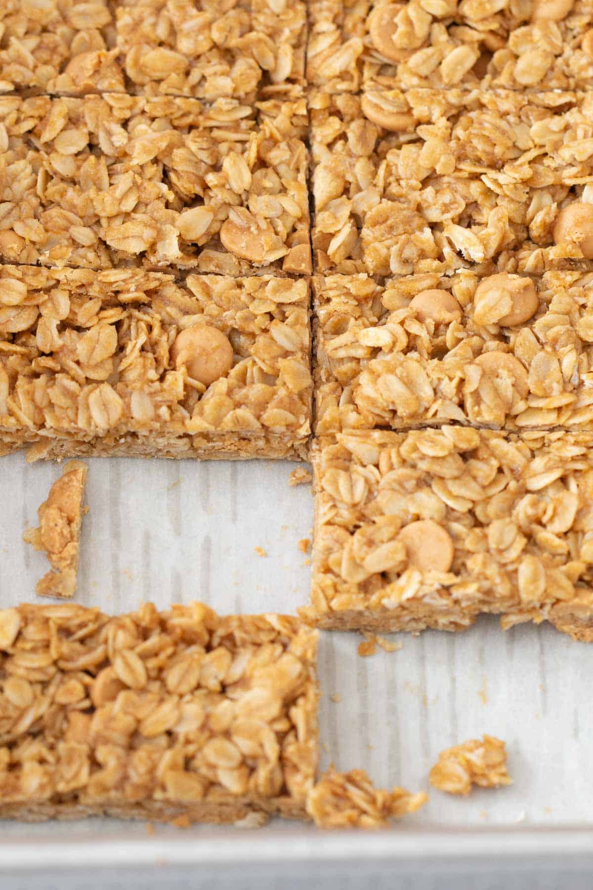 peanut butter granola bars in a pan