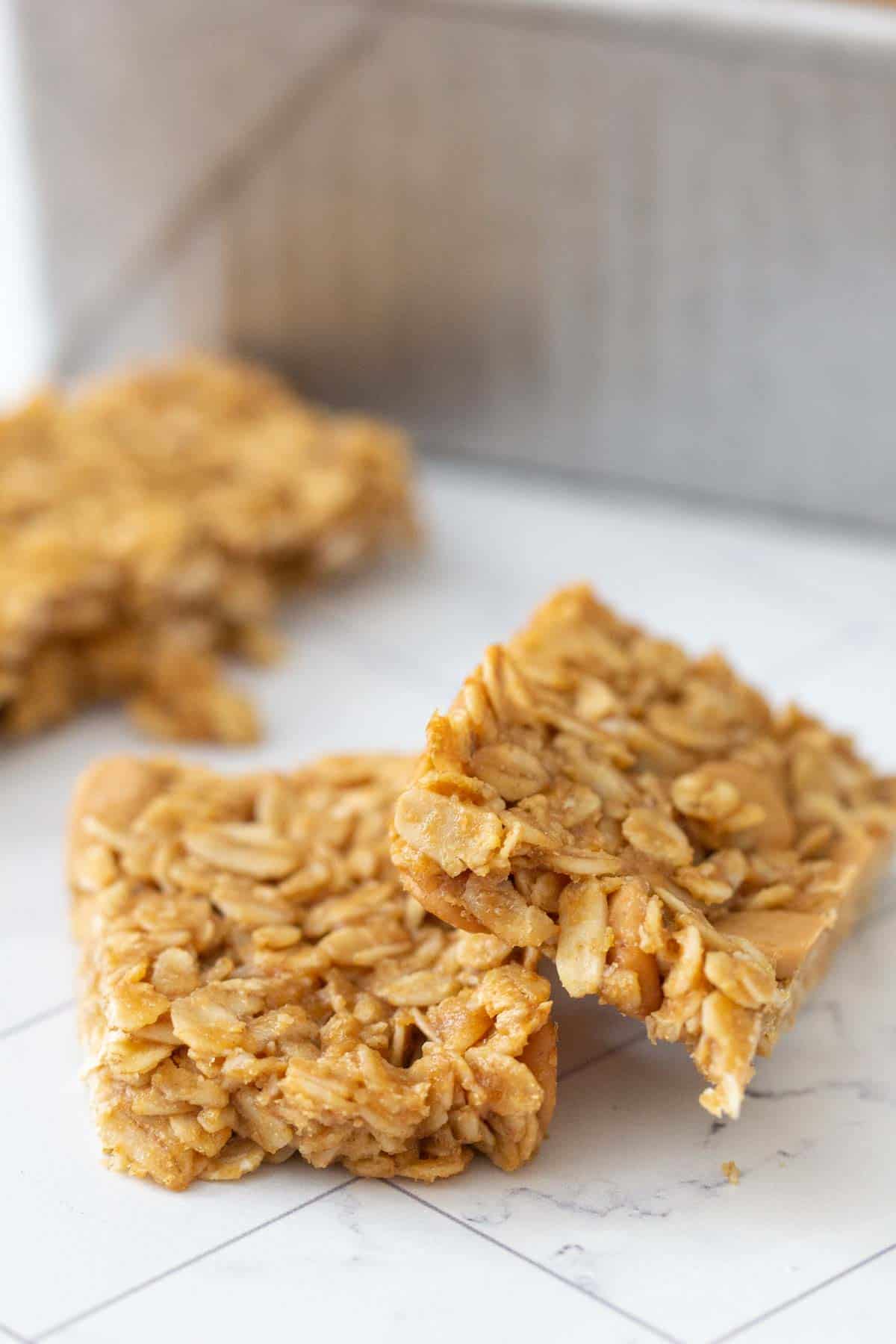 close up peanut butter granola bars