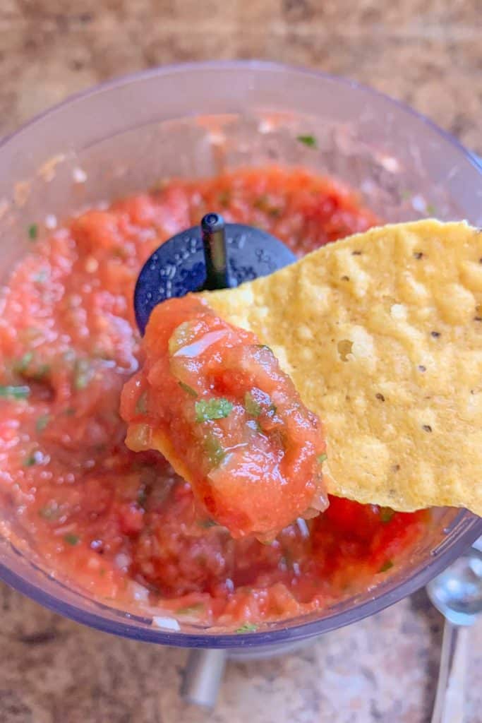 salsa on chip to taste