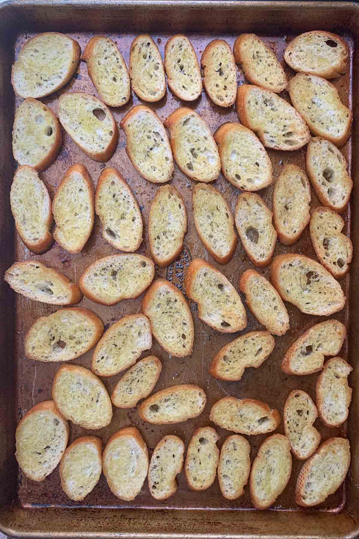 crostini on baking sheet