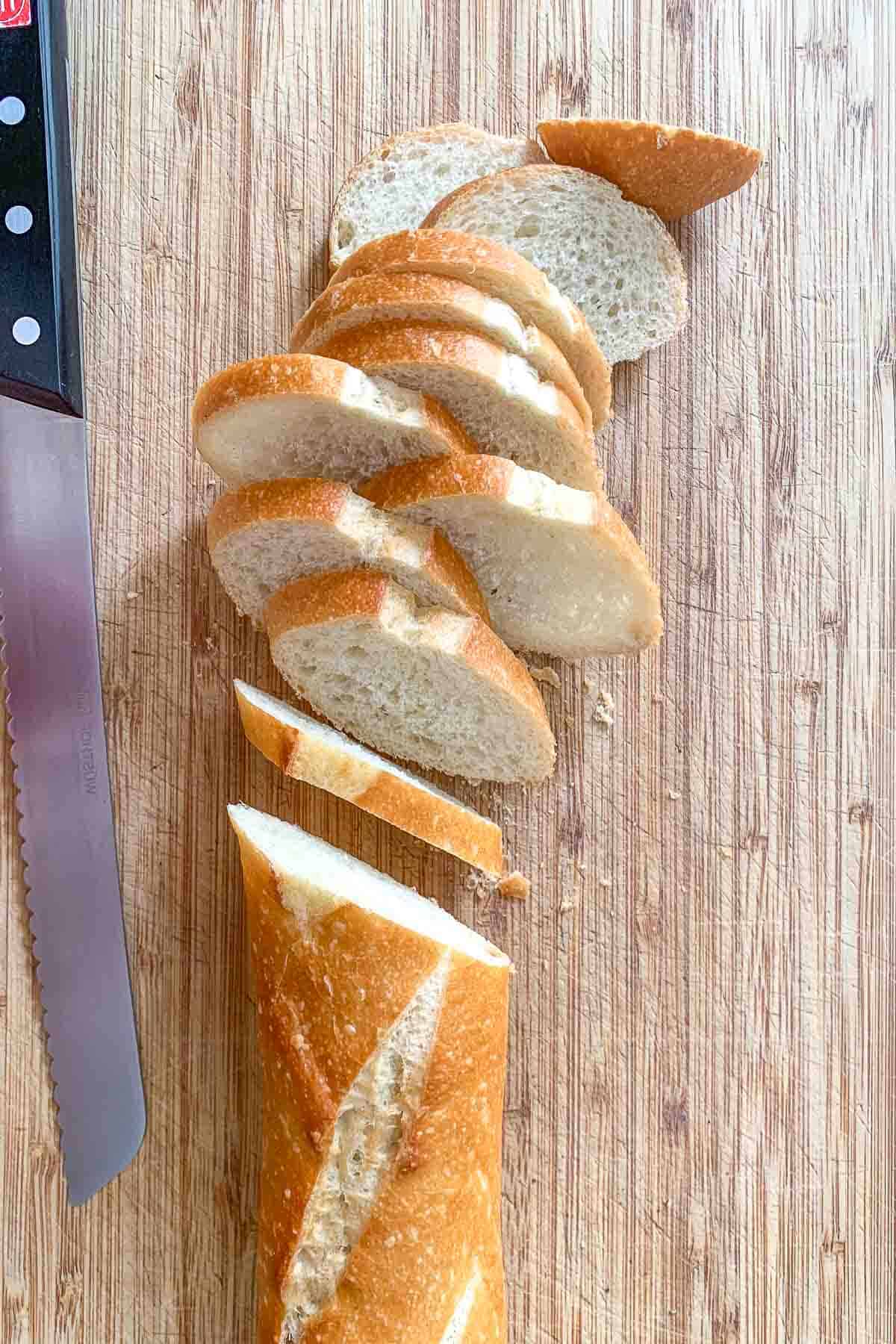 slicing bread for crostini