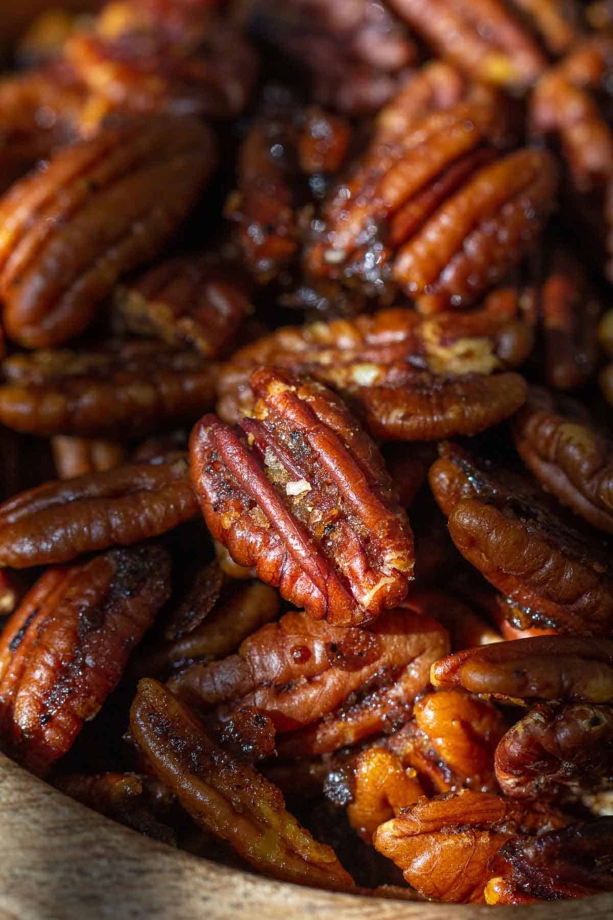 close up of spiced pecans