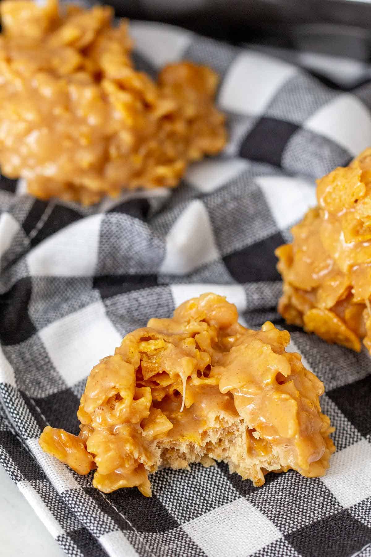 cornflake cookies with a bite taken