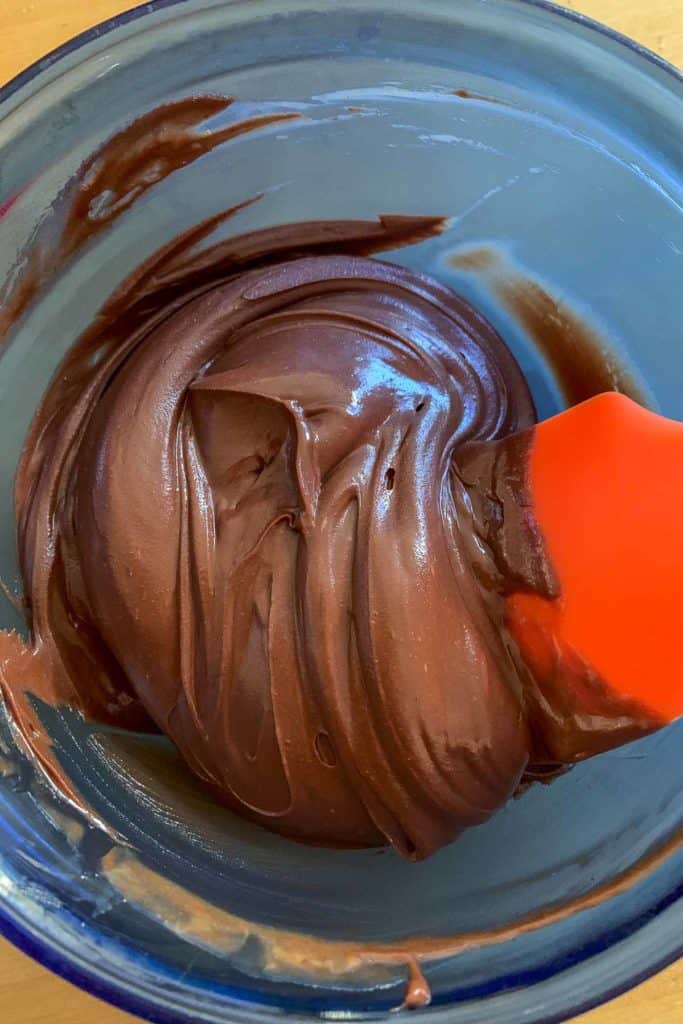 Melted peanut butter and chocolate smoothed.
