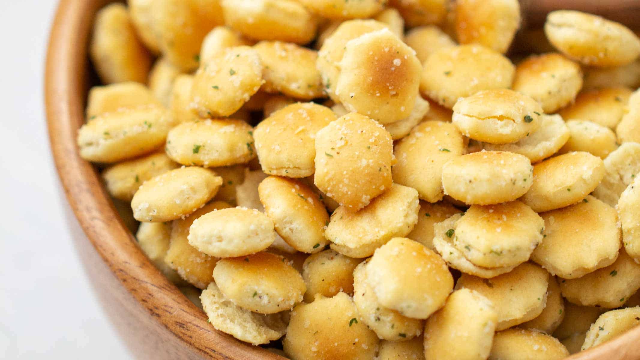 Tiny crackers baked with ranch seasoning.
